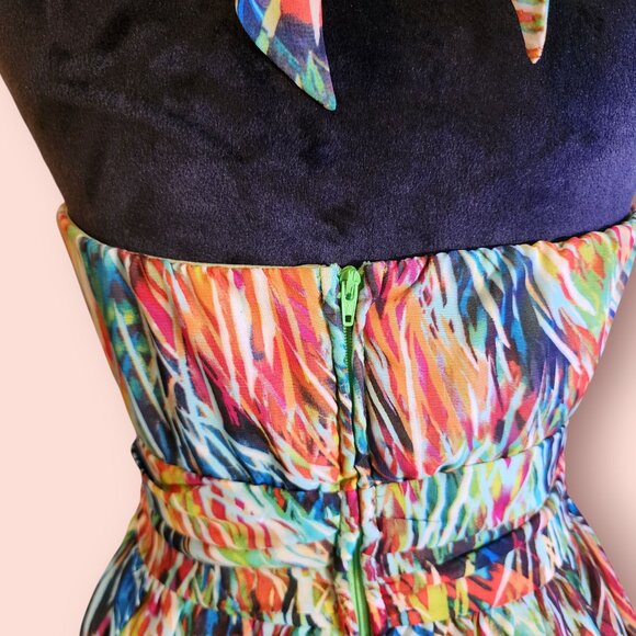 I.N. San Francisco Vibrant colorful abstract print halter dress size 3 dopamine - Picture 4 of 8
